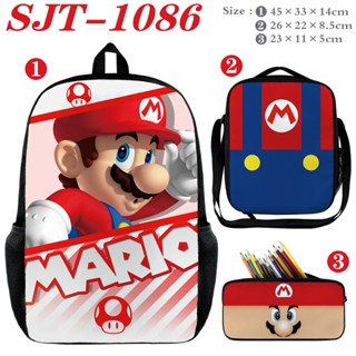 กระเป๋าเป้สะพายหลังลําลอง ผ้าแคนวาส ทนต่อการเสียดสี ลายการ์ตูน Nintendo Super Mario สีสันสดใส สําหรับเด็กอนุบาล 3 ชิ้น