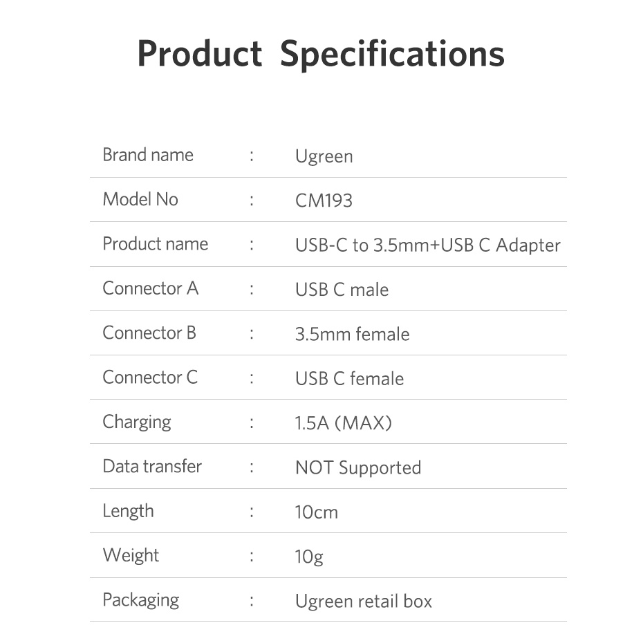 Ugreen 2-in-1 Usb Type C เป็น 3.5 มม. สายสัญญาณเสียง AUX สําหรับ Xiaomi Usb C อะแดปเตอร์ชาร์จหูฟัง พร้อมการชาร์จอย่างรวดเร็ว