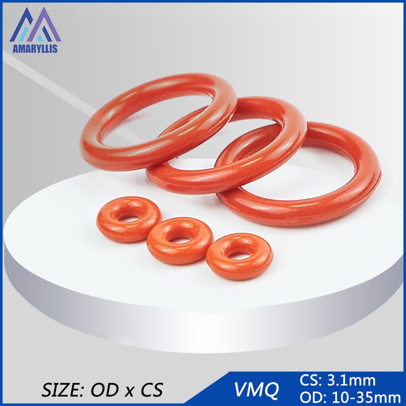 50 ชิ้น/เซ็ตสีแดง VMQ ซีล O-แหวน OD 10 มม.-35 มม.CS 3.1 มม.ซีลปะเก็นสําหรับเล็บสกรูและตัวยึดซีลเครื่