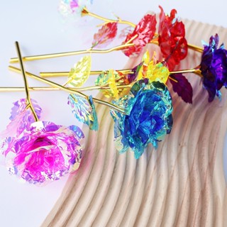 ดอกกุหลาบประดิษฐ์ ฟอยล์คริสตัล สีทอง 24K พร้อมไฟ Led หลากสี …