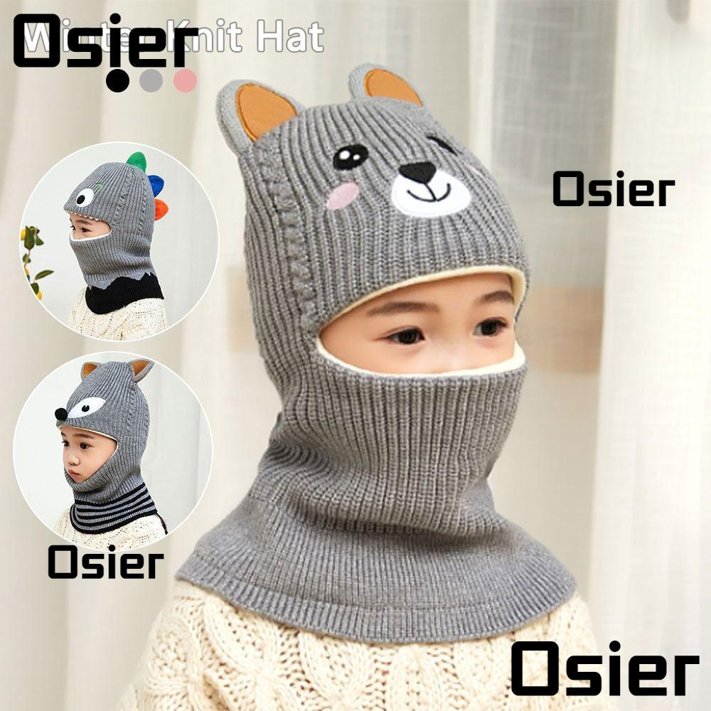 Osier1 หมวกบีนนี่ ผ้าถัก ลายสุนัขจิ้งจอก หมีนุ่ม ฤดูหนาว สําหรับเด็ก