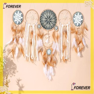 Forever เครื่องรางดักฝัน แฮนด์เมด ลายขนนกอูฐ ดวงจันทร์ และดวงอาทิตย์ แบบดั้งเดิม สําหรับแขวนตกแต่งผนังห้องนอนเด็ก 5 ชิ้น