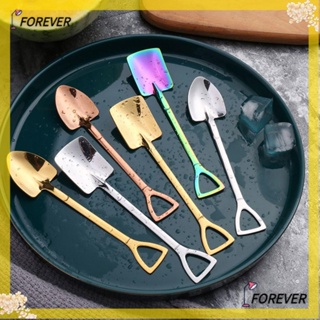 FOREVER Forever ชุดช้อนส้อมสเตนเลส หัวสี่เหลี่ยม สไตล์เรโทร สําหรับตักไอศกรีม ขนมหวาน ชา 2 ชิ้น ต่อชุด