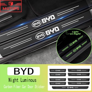 Byd 9 ชิ้น ป้องกันรอยขีดข่วน สําหรับติดประตูรถยนต์ เรืองแสง สติกเกอร์คาร์บอนไฟเบอร์ Atto 3 Yuan Plus Han EV