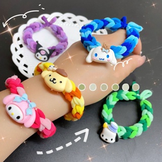 Sanrio สร้อยข้อมือ เชือกถักมือ ลาย Cinnamoroll Kuromi Melody Pochacco DIY สําหรับคู่รัก