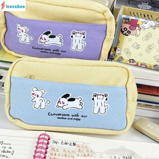 High Beauty Cute Puppy Print Pen Bag Blue Pen Bag Large Capacity Dual Zipper Divided Stereoscopic Stationery Box Student Pen Bag ICECUBES