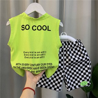 2023 New Boys Vest Suit Kid Baby Sleeveless Clothes Boys Children Cool Handsome Summer Clothes Two-Piece Suit xRcR