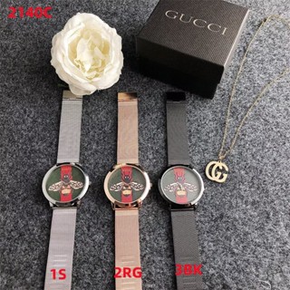 Gucci นาฬิกาข้อมือควอตซ์ลําลอง สายหนัง หน้าปัดกลม ประดับเพชร แฟชั่นคู่รัก สําหรับผู้ชาย ผู้หญิง ให้เป็นของขวัญวันเกิด