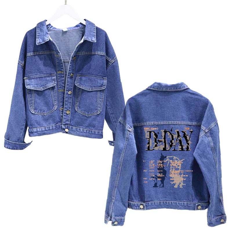 KPOP 2023 Bangtan Boys SUGA AGUST D-DAY TOUR MERCH ผู้ชาย/ผู้หญิงคาวบอยVINTAGE DENIMแจ็คเก็ตแฟชั่นสบ
