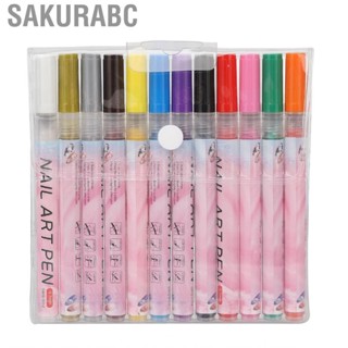 Sakurabc Nail Painting  Pens Easy Grip Portable Art Set 12 Colors Safe Long Lasting Quick Dry DIY for Flower Pattern