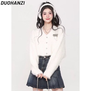 Duohanzi เสื้อกันหนาวคาร์ดิแกน แขนยาว คอวี ทรงหลวม แฟชั่นฤดูใบไม้ผลิ และฤดูใบไม้ร่วง