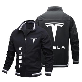 TESLA LOGO baseball uniform MODEL S MODEL3 MODEL X MODEL Y car shop custom work clothes stand collar large size long-sleeved sweater Aviator Jacket