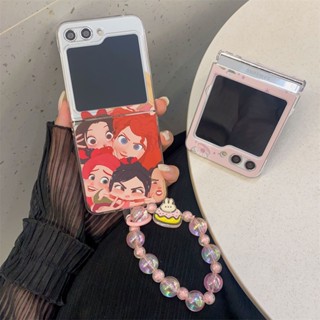 เคสโทรศัพท์มือถือ PC แข็ง แบบใส ลายการ์ตูนเจ้าหญิงน่ารัก พร้อมสายคล้องมือ สําหรับ Samsung Galaxy Z Flip 5 5G Z Flip 5