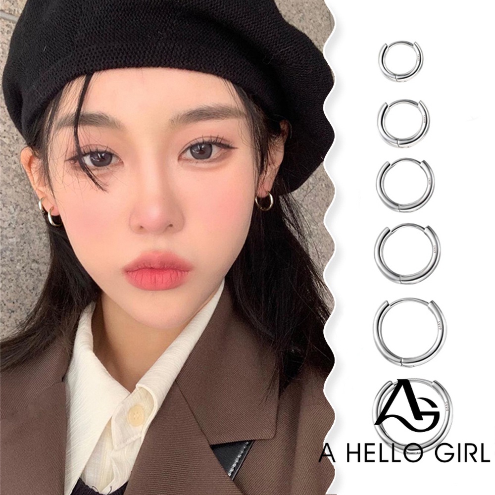 A HELLO GIRL เครื่องประดับ ต่างหูเงิน ประดับลูกปัด ทรงกลม ขนาดเล็ก เหมาะกับคนแพ้ง่าย แฟชั่นสําหรับผู้หญิง