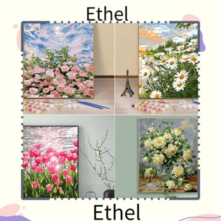 Ethel1 ชุดภาพวาดสีน้ํามันอะคริลิค บนผ้าใบ ตามตัวเลข รูปดอกไม้ 3 ดอก สําหรับผู้เริ่มต้น ผู้ใหญ่