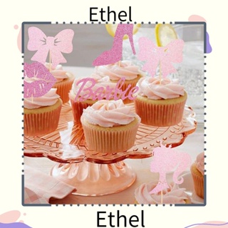 Ethel1 ท็อปเปอร์กระดาษ รูปหัวตุ๊กตา สีชมพู สําหรับตกแต่งเค้กวันเกิด 24 ชิ้น