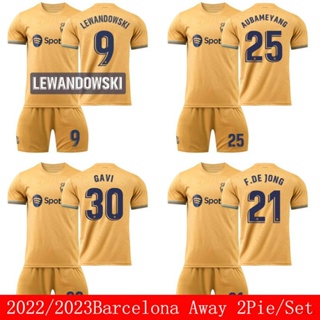 เสื้อกีฬาแขนสั้น ลายทีมชาติฟุตบอล FCB Barcelona Away Jong Aubameyang Gavi Lewandowski 22-23 ชุด 2 ชิ้น ต่อชุด