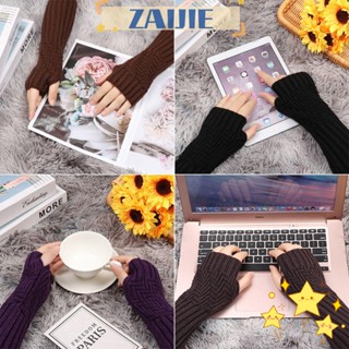 Zaijie24 ถุงมือถัก แบบยาว แฟชั่น หนา อบอุ่น นุ่ม แขนอุ่น