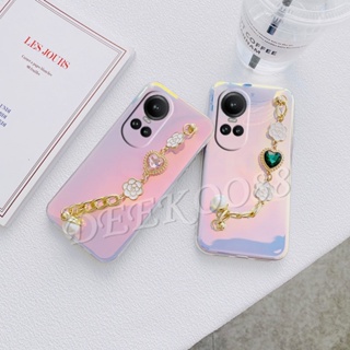 เคสโทรศัพท์มือถือนิ่ม ปิดด้านหลัง ลายหัวใจ ประดับเพชร สีม่วง พร้อมสายโซ่ สําหรับ OPPO Reno10 Pro Plus Pro+ A58 A78 A98 5G 4G 2023 Reno 10 10Pro Reno10Pro+