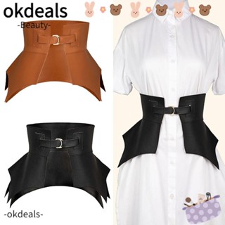 Okdeals เข็มขัดหนังลําลอง สีน้ําตาล สีดํา สไตล์พังก์ วินเทจ คลาสสิก