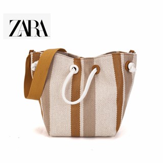 Zara Niche กระเป๋าสะพายไหล่ สะพายข้าง ทรงบักเก็ต ลายทาง แบบพกพา สําหรับสตรี