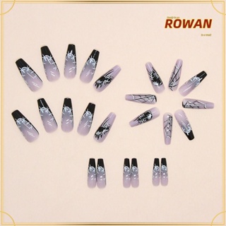 Rowans เล็บปลอม แบบยาว แต่งไล่โทนสี ถอดออกได้ สําหรับฮาโลวีน 24 ชิ้น