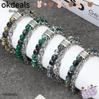 Okdeals กําไลข้อมือ ลูกปัดโซ่ ออบซิเดียน ฮิปฮอป 8 มม. สําหรับผู้ชาย