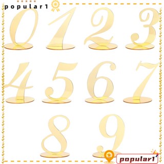 POPULAR ป้ายตัวเลขอะคริลิค สีทอง พร้อมฐานรอง สําหรับตกแต่งโต๊ะ ปาร์ตี้