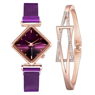 Ship tomorrow Purple Female Simple Fashion And Elegant Wristwatch With Bracelet Gift