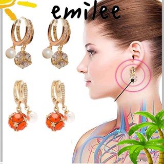 Emilee ต่างหูสตั๊ด ทองแดง ประดับเพชร และไข่มุก สีฟ้า สีทอง 2 ชิ้น