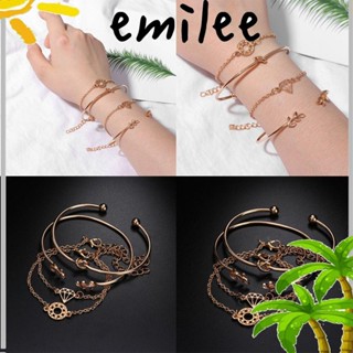 EMILEE 4 ชิ้น / เซต ใบไม้ ปม สร้อยข้อมือ เครื่องประดับ โลหะผสม โซ่กลม เปิด สายรัดข้อมือ