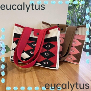 Eucalytus1 กระเป๋าถือลําลอง ผ้าถัก ความจุสูง ใช้ซ้ําได้ สําหรับผู้หญิง