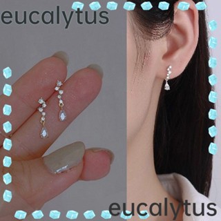 Eucalytus1 ต่างหูเพทาย คริสตัล รูปหยดน้ํา ประดับเพชร สีเงิน สไตล์ฝรั่งเศส เหมาะกับฤดูร้อน