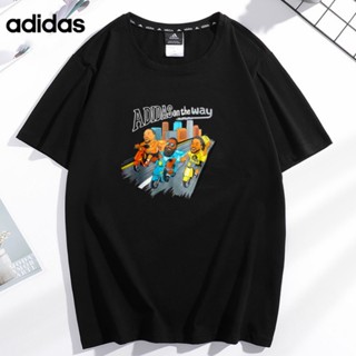 Adidas ของแท้ 100% เสื้อยืดคอกลม แขนห้าส่วน ผ้าถัก พิมพ์ลาย สําหรับผู้ชาย