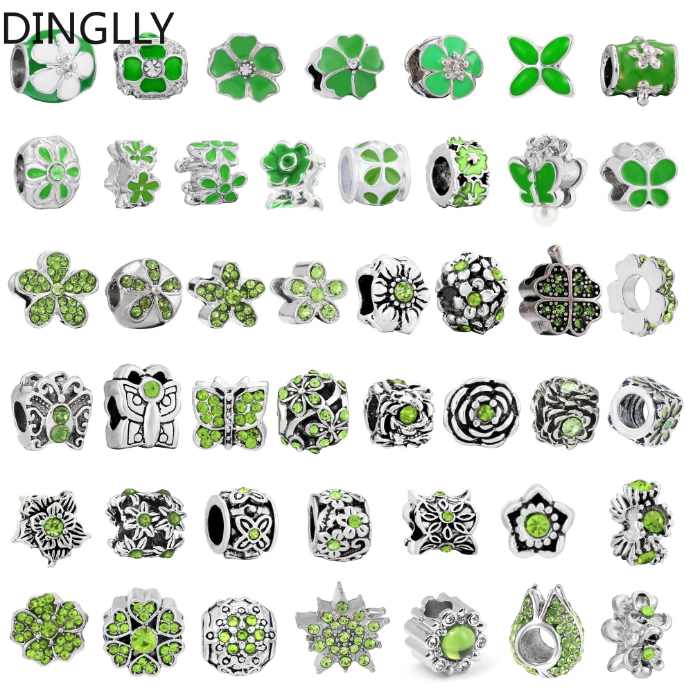 Dinglly ลูกปัดอัลลอย รูปดอกเดซี่ ผีเสื้อ ดอกกุหลาบ สีเขียว สําหรับทําเครื่องประดับ Diy
