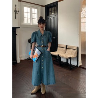 [NEW autumn] interpretation of Beauty NEW OPEN2023 summer retro denim dress for women with belt waist temperament dress 82201 VMBZ