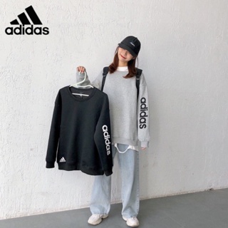 【พร้อมส่ง】ของแท้ Adidas เสื้อกันหนาวแขนยาว ผ้าฝ้าย 100% แบบสวมหัว ทรงหลวม ลายโลโก้ สําหรับผู้หญิง