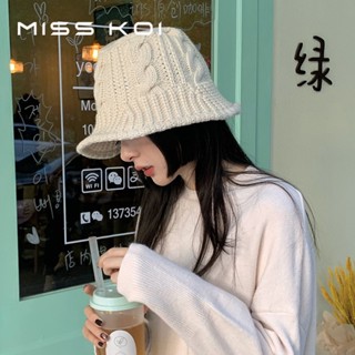 Misskoi [พร้อมส่ง] หมวกผ้าขนสัตว์ถัก สีพื้น แฟชั่นฤดูใบไม้ร่วง ฤดูหนาว สไตล์ญี่ปุ่น