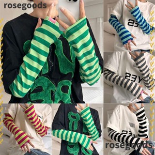 Rosegoods1 ถุงมือยาว เด็กผู้หญิง UV ป้องกันแสงแดด สายรัดข้อมือ ลายทาง ปลอกแขน