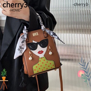 Cherry3 กระเป๋าสะพายไหล่ หนัง PU ทรงบักเก็ต พร้อมตัวล็อก สีตัดกัน สําหรับผู้หญิง 2023