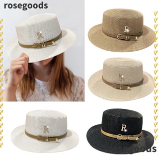 Rosegoods1 ตัวอักษร หัวเข็มขัด หมวกฟาง ฤดูร้อน ที่เดินทางมาพักผ่อน หมวกกันแดด หมวกผู้หญิง หมวกวินเทจ