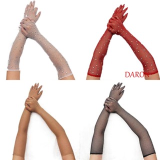 Daron ถุงมือตาข่าย คอสเพลย์ แต่งพลอยเทียม กันแดด แบบเต็มนิ้ว สไตล์โกธิค แฟชั่นฤดูร้อน สําหรับงานแต่งงาน