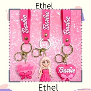 Ethel1 พวงกุญแจ จี้ตุ๊กตาบาร์บี้ PVC สีชมพู สีแดงกุหลาบน่ารัก สําหรับห้อยกระเป๋า 2 ชิ้น