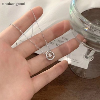 Shakangcool สร้อยคอโซ่เงิน จี้เพทาย ทรงกลม เรียบง่าย เข้ากับทุกการแต่งกาย เครื่องประดับแฟชั่น สําหรับผู้หญิง SGL