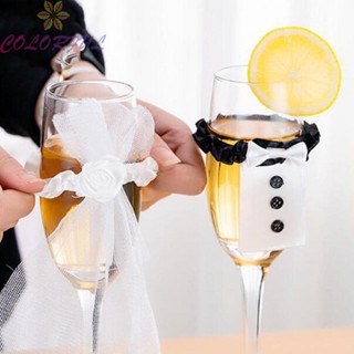 【COLORFUL】Wine Bottle Wine Bottle Cover 2Pcs 6cm Long Bottle Sweater Wedding Dress