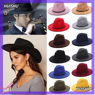 Hs Felt Fedora หมวกปีกกว้าง หมวกแจ๊ส สไตล์วินเทจ พร้อมหัวเข็มขัด