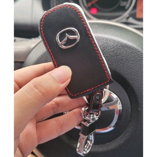 ปลอกหุ้มกุญแจ ซองหนังแท้ ใส่กุญแจรีโมทรถยนต์ รุ่นโลโก้เหล็ก Mazda 2,3 พับข้าง รุ่น 2 ปุ่ม