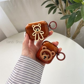 เคสหูฟังบลูทูธไร้สาย TPU นิ่ม กันตก ลายหมีบราวน์ เรียบง่าย สําหรับ AirPods 1 2 3 Pro Pro2 AirPods 3 AirPods 2 AirPods Pro2