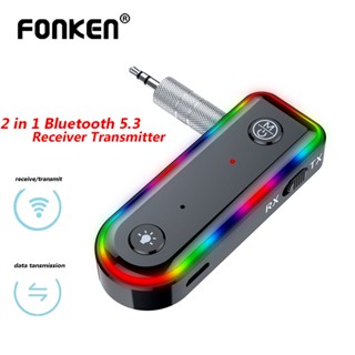 Fonken 2 in 1 อะแดปเตอร์รับส่งสัญญาณเสียงบลูทูธ 5.3 แจ็ค 3.5 มม. Aux Lavalier ไร้สาย สําหรับหูฟัง Aux HIFI รถยนต์