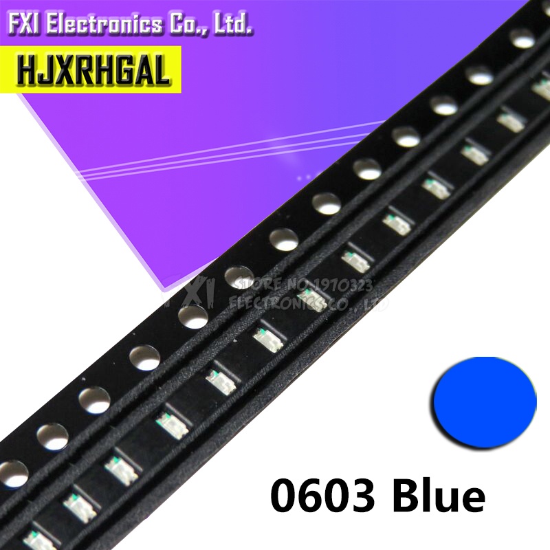 100 ชิ้นสีฟ้า 0603 ไฟไดโอด LED SMD